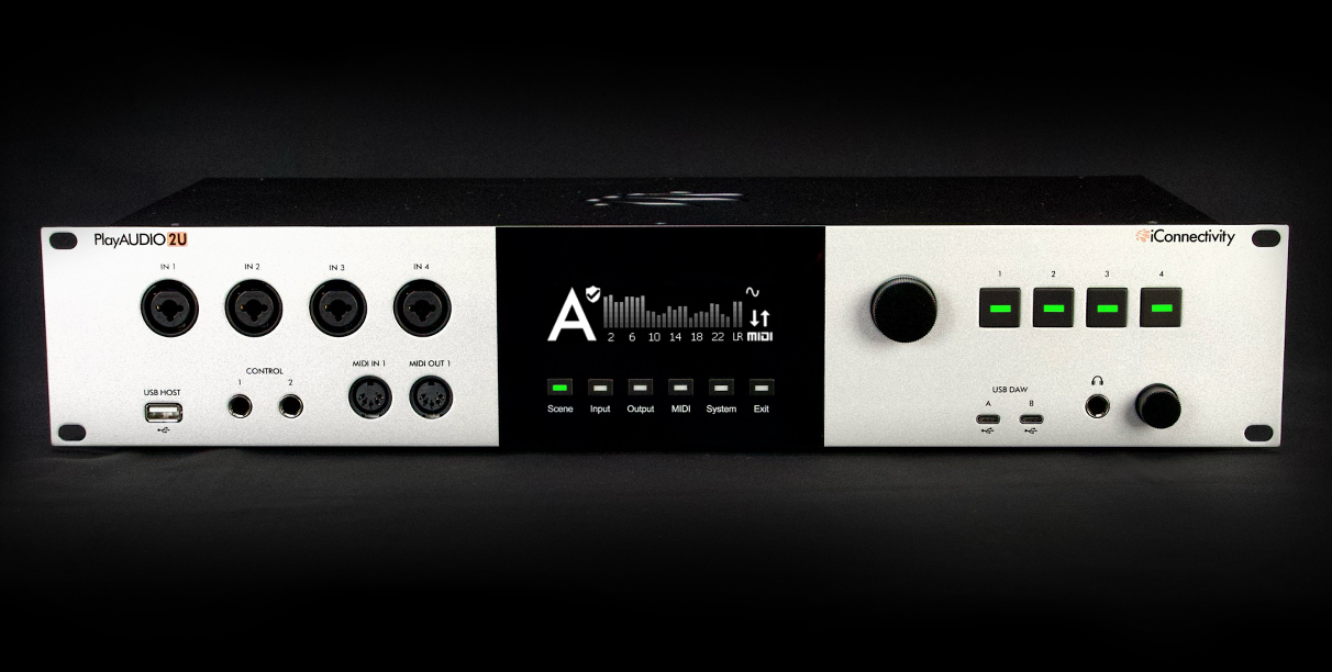 iConnectivity PlayAUDIO2U hero image iConnectivity PlayAUDIO2U audio and MIDI interface on black background