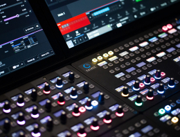 Closeup of the Calrec Argo broadcast console