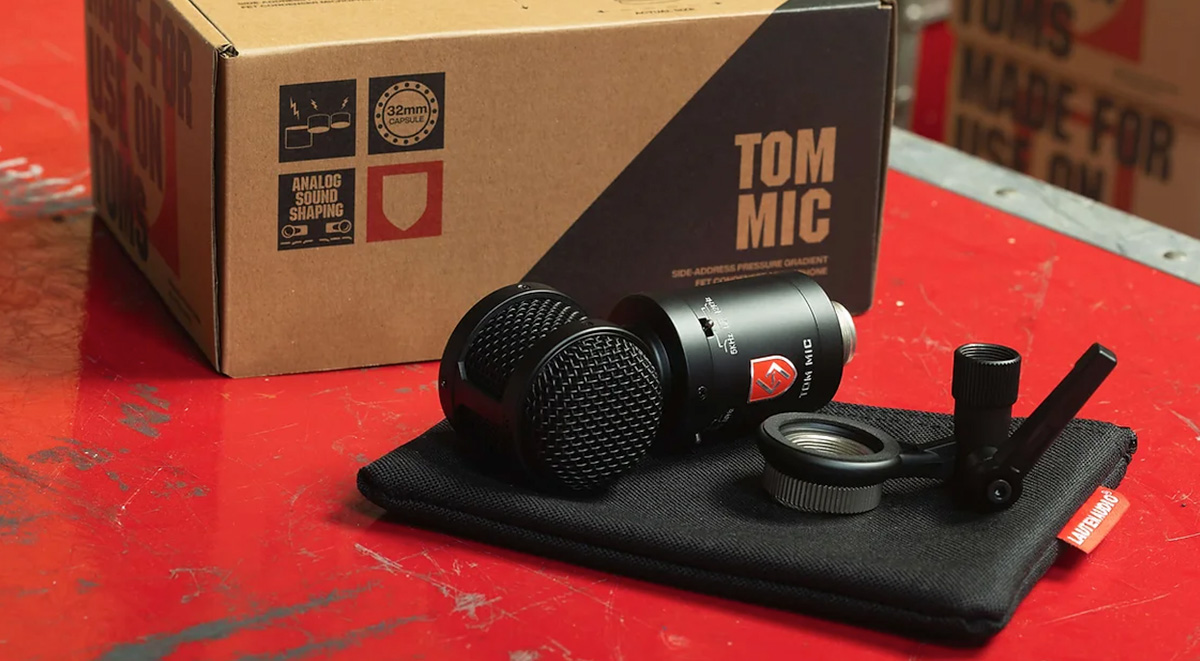 Lauten Audio Tom Mic and accessories on red flight case
