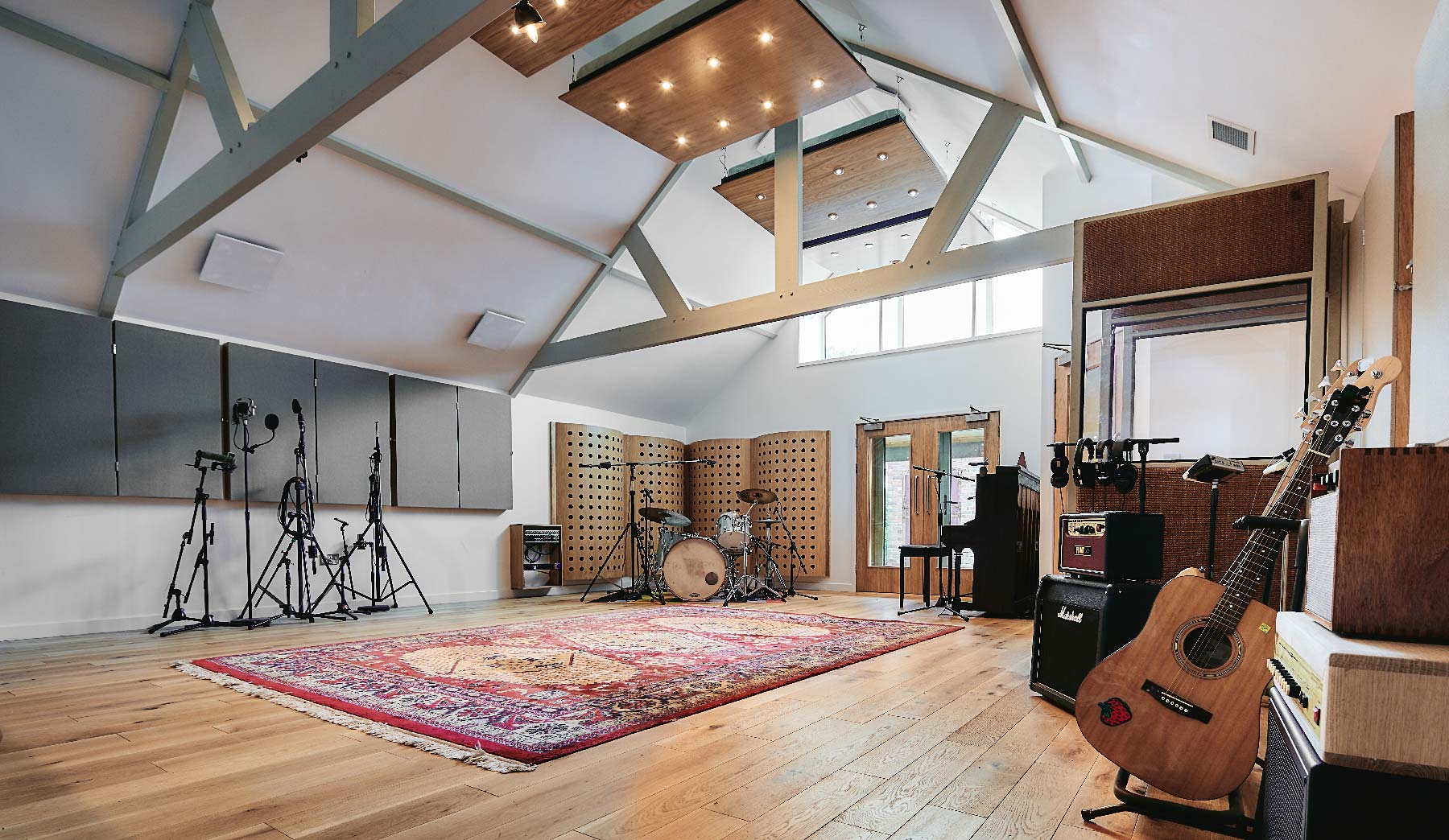 Otterhead Recording Studios live room with guitar in foreground