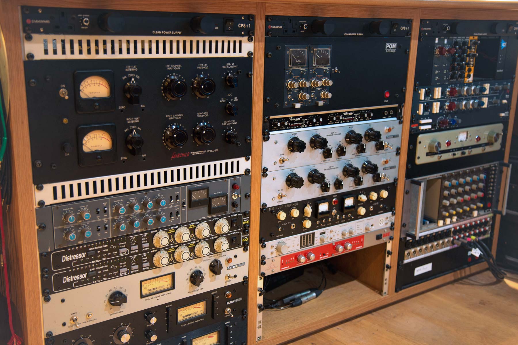 A collection of recording studio outboard equipment