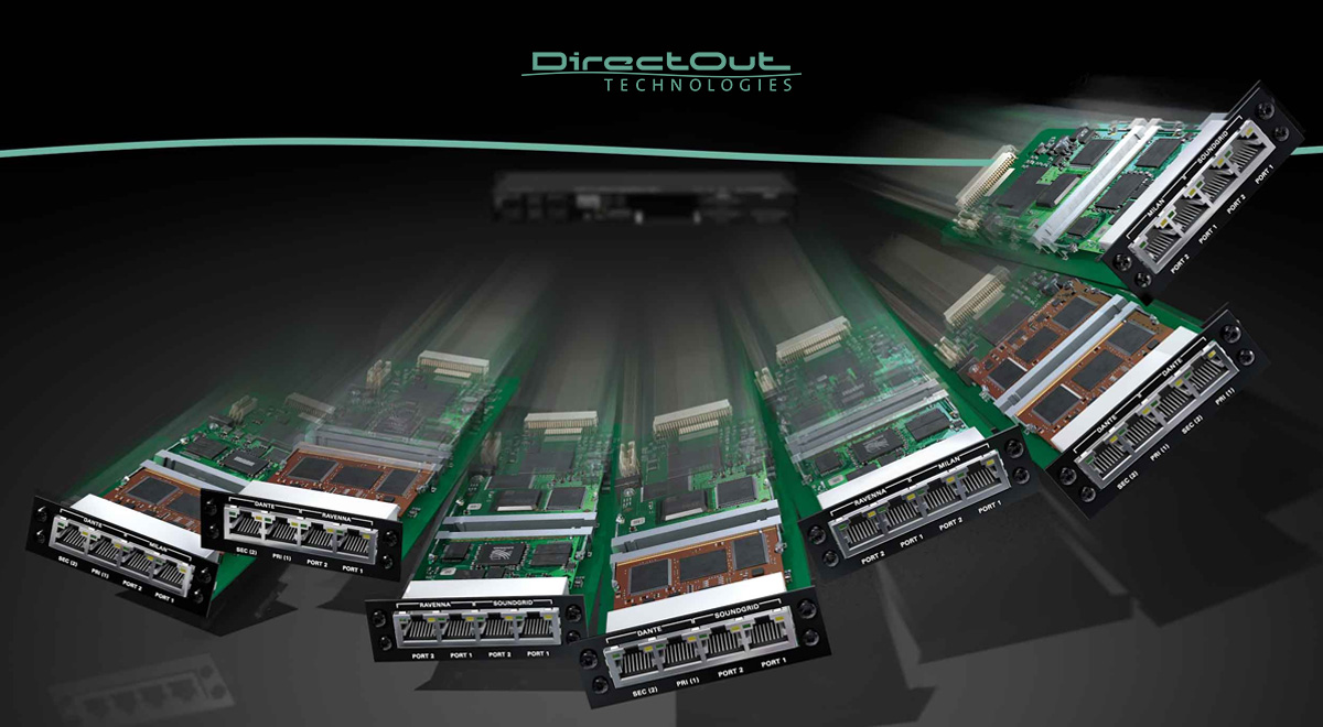 DirectOut dual network module cards flying towards camera