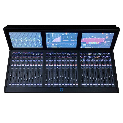 Top-down view of the Calrec Argo M 36-fader mixing console